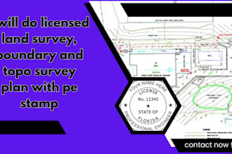 provide licensed land survey, boundary and topo survey plan with pe stamp