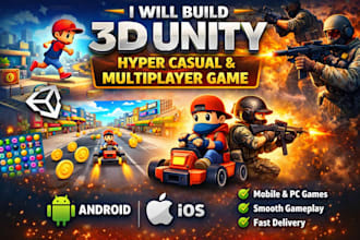 develop 2d unity hyper casual game, multiplayer mobile game for android and ios