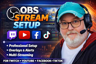 professionally set up your obs stream for twitch, youtube, facebook and tiktok