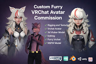 create furry nsfw vrchat avatar with facial expression, anime furry vtuber model