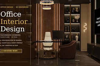 create office interior design and home office interior with 3d renderings