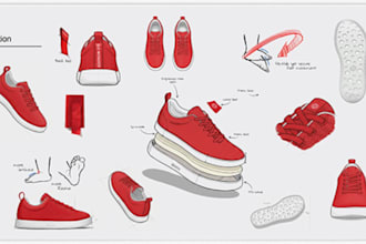 do shoes, sneakers, footwear, active wear with sketch, tech pack for production
