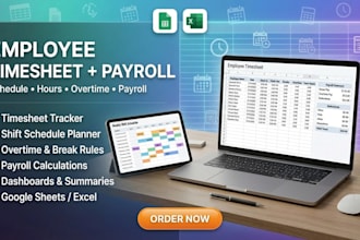 create an employee timesheet tracker, schedule planner and payroll spreadsheet