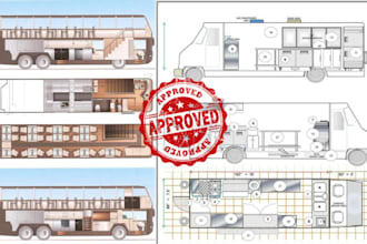 food truck design, food trailer, 2d floor plans, mobile kitchen permit drawings