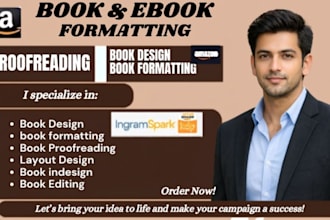 do amazon kdp book formatting, book proofreading and editing, book cover design