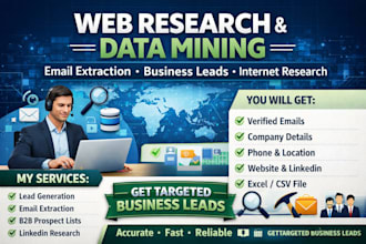do web research, internet data mining with email extraction, and business leads