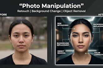do photo manipulation, image retouching, realistic image editing, photshop edit