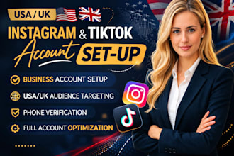 create USA UK tiktok and instagram account with warmup