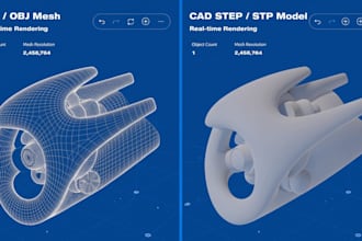 do 3d modeling and reverse engineer stl, obj to cad step stp