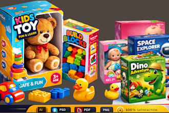 design creative toy packaging, kids product label window box, brand baby product