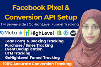 set up meta facebook pixel, conversion API, gohighlevel and utm tracking