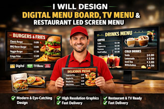 design digital menu board, TV menu, restaurant led screen menu recipe books
