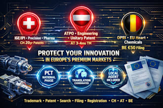 do trademark patent search filing registration in switzerland austria belgium