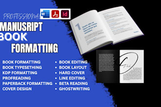 do manuscript formatting, journal, workbook design, layout design, book cover