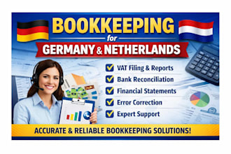 do bookkeeping for germany netherlands with vat filing, bank reconciliation