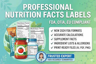 create fda, cfia, and eu compliant nutrition facts labels for your product