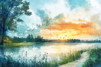 illustrate a watercolor landscape illustration