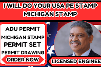 provide pe stamp for USA city,full permit set,adu permit drawing for michigan