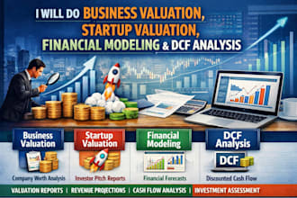 do business valuation, startup valuation, financial modeling and dcf analysis
