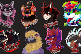 draw furry ych, furry art, fursona headshot, furry badge, stickers or emote pack