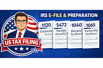prepare and efile form 1120, 5472, 1040 US tax return and llc tax filing