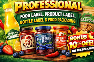 design professional food label, product label, bottle label and food packaging