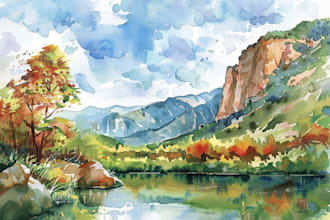 draw a watercolor landscape illustration