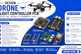 design drone flight controller pcb, bldc esc, imu arduino pi raspberry pi, esp32