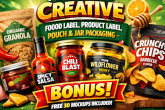 design creative food label, product label, pouch packaging, jar label design