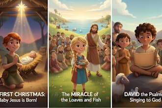 draw christian children story book illustration, picture book bible illustration