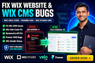 fix wix website wix cms bugs framer cms wix velo code backend wix studio cms
