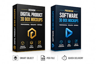 create 3d software boxes, digital product mockups for etsy