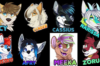 draw custom furry badge, furry pfp, furry art, headshot, emotes packs, stickers