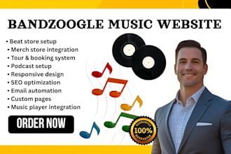 build bandzoogle music website, beat store, merch, tour booking site, podcast