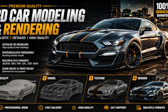 create realistic 3d car model, vehicle modeling, automotive design and rendering