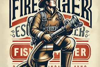 design high quality fire fighter mascot logo with t shirt design