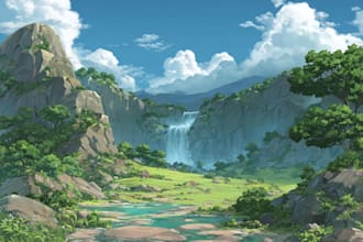 do a anime background, 2d environment, landscape