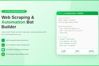 build a web scraping bot, auto posting bot, data extraction and form filler bot