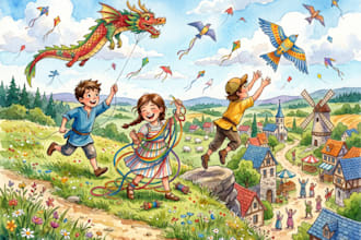 children story book illustration, children story children book illustration