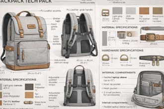 design backpacks, purses, wallets, and phone cases with tech pack and 3d mockup