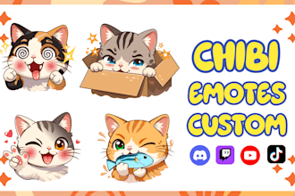 design cute custom chibi emotes for twitch and discord streamers