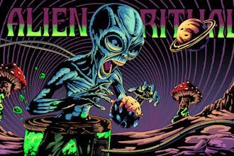 draw psychedelic stoner illustration, album cover, poster