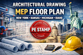 architectural drawing mep floor plan new york kansas michigan idaho pe stamp