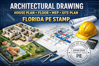 draw architectural drawing house plan floor, mep, site plan florida pe stamp