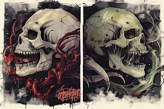 draw badass horror or skull illustration for t shirt, tattoo