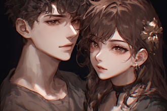 draw you anime couple art portrait