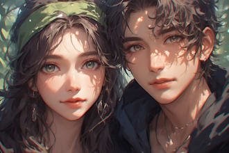 draw cool anime couple for you