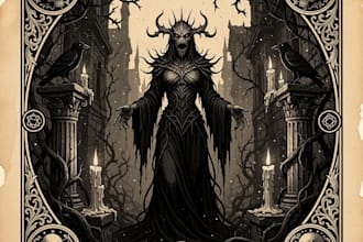 draw dark art illustration in vintage engraving style