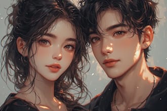 draw cute romantic couple anime portrait
