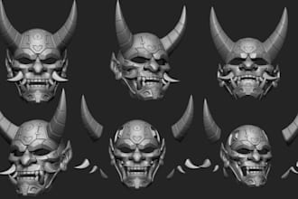 create custom 3d mask, helment cosplay, armor face model 3d head for printing